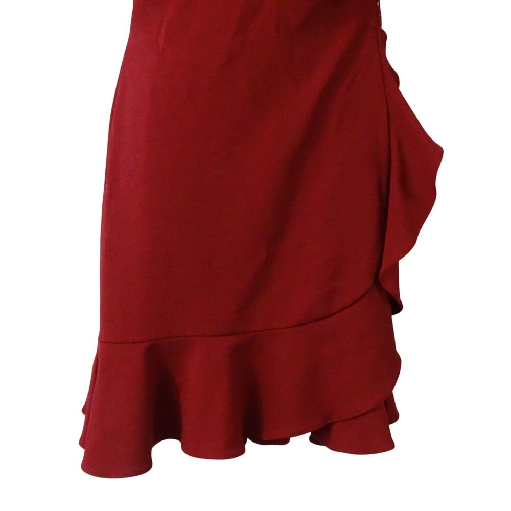 Stylestalker Women Burgundy Red Ruffle Wrap Dress Size S Short Sleeve Party - Picture 2 of 12